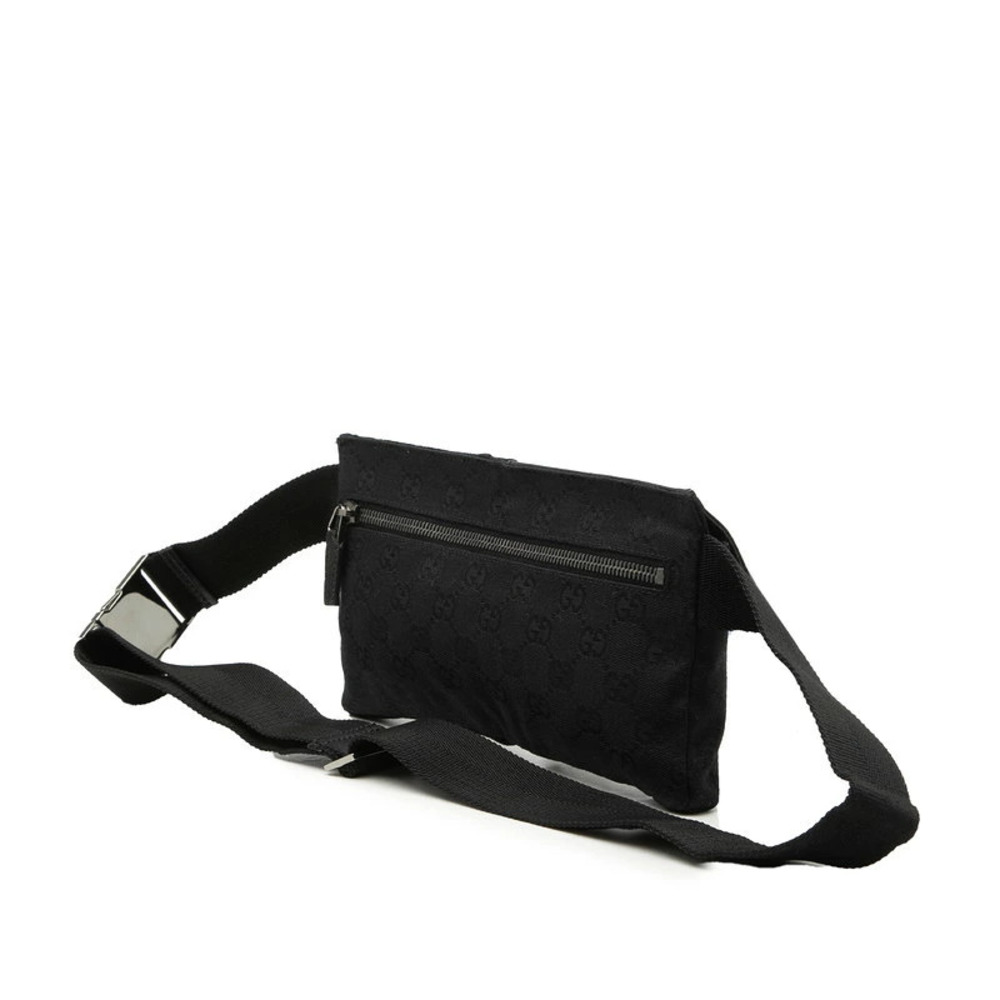 Gucci Crossbody Bum GG Waist Belt Leather Canvas Bag Black Body